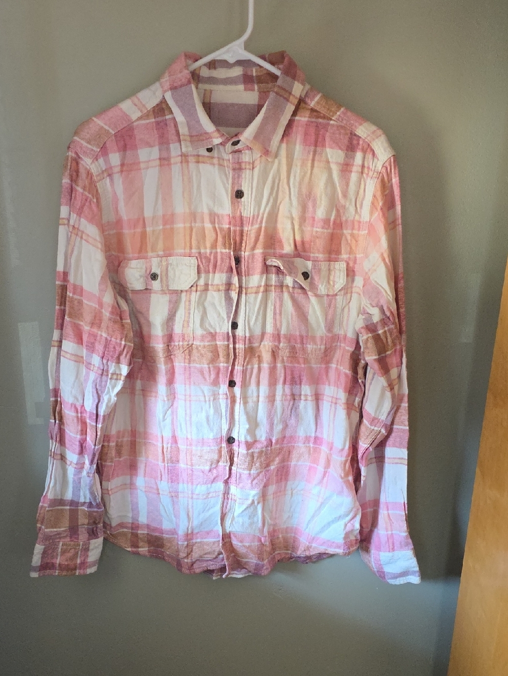 Pink and White Plaid Button-Up Shirt